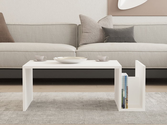 AUCUNE Mesa de centro MEMO Blanca con tapa elevable y almacenamiento AUCUNE Mesa de centro MEMO Blanca con tapa elevable y almacenamiento